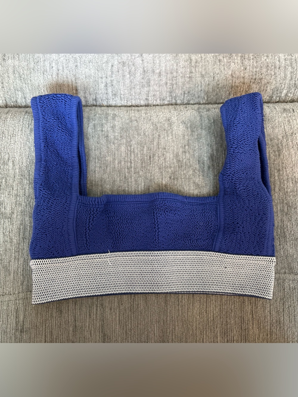 Square-Neck Knit Bikini Top in Cobalt Blue with White Mesh Band